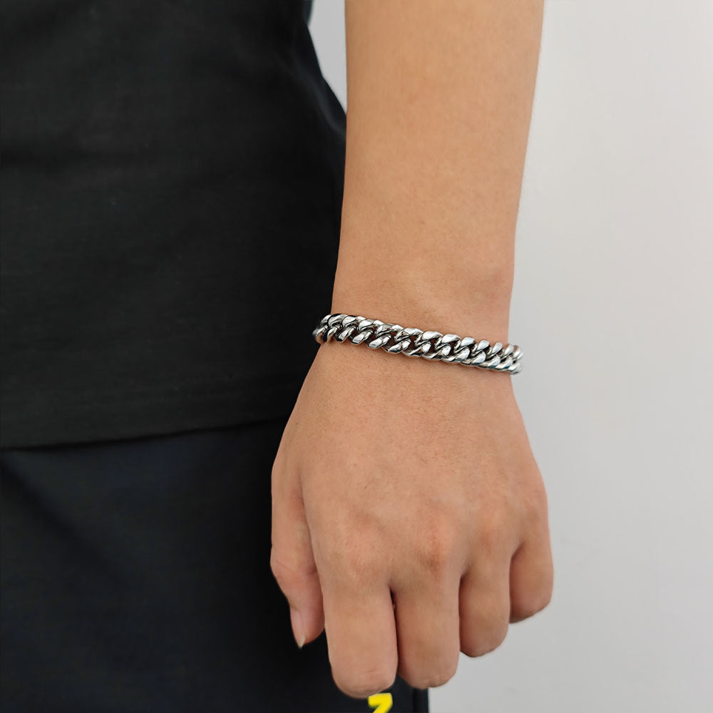 6/8/10/12MM 18K/White Gold Hip-Hop Miami Cuban Link Bracelet