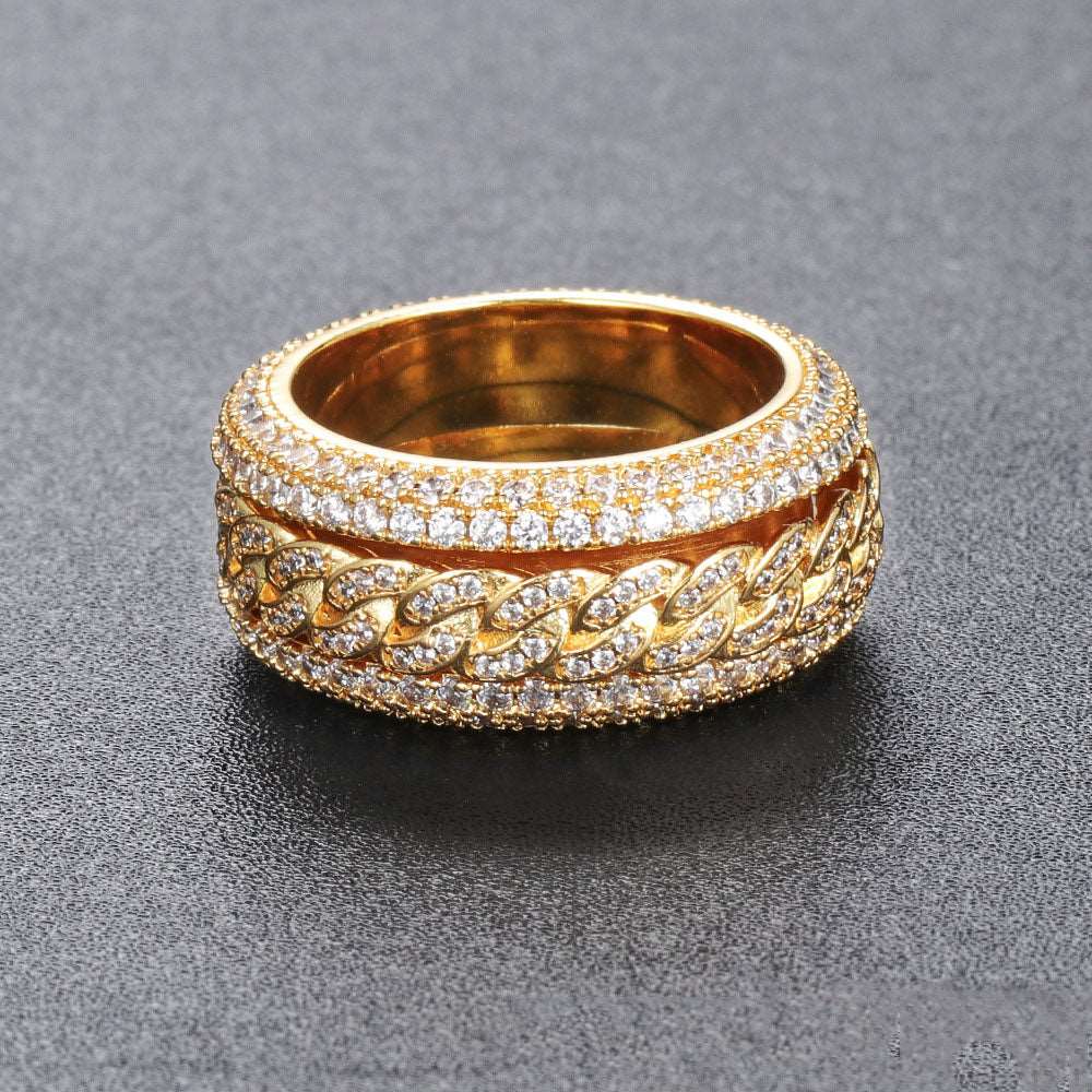 18K Gold Iced Both Sides  Cuban Link Ring