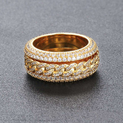 18K Gold Iced Both Sides  Cuban Link Ring