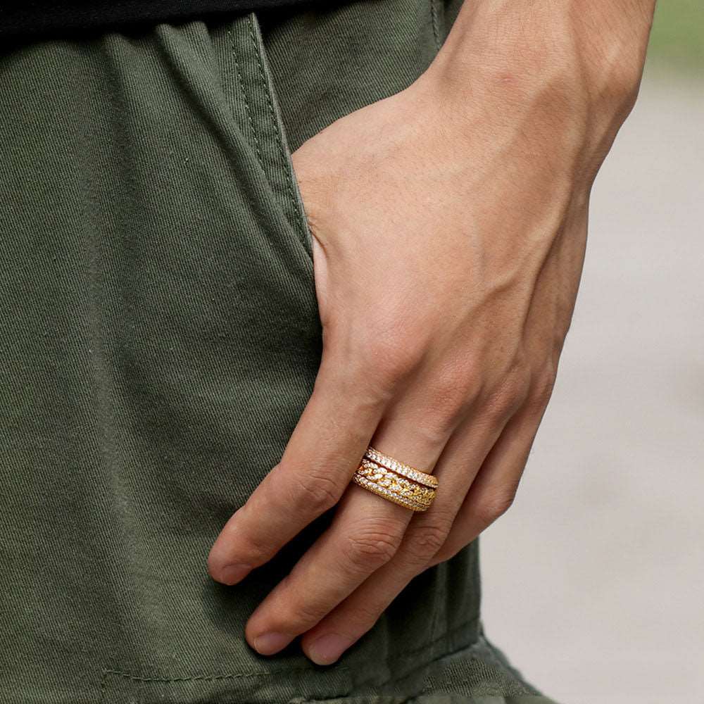 18K Gold Iced Both Sides  Cuban Link Ring
