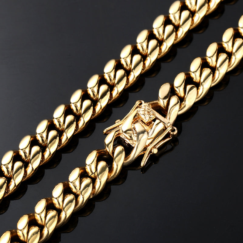 8MM 14K Gold Plated Miami Cuban Link Chain Necklace And Bracelet Set