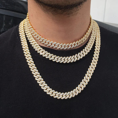 12MM 14K Gold Plated Iced Out Cuban Link Chain Necklace