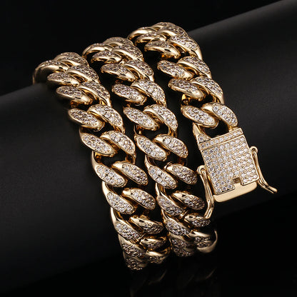 12MM 14K Gold Plated Iced Out Cuban Link Chain