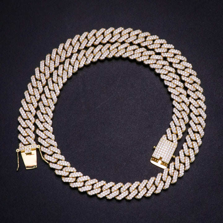 12MM 14K Gold Plated Iced Out Cuban Link Chain Necklace
