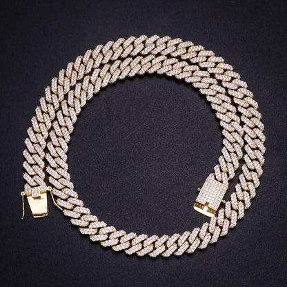 12MM 14K Gold Plated Iced Out Cuban Link Chain Necklace