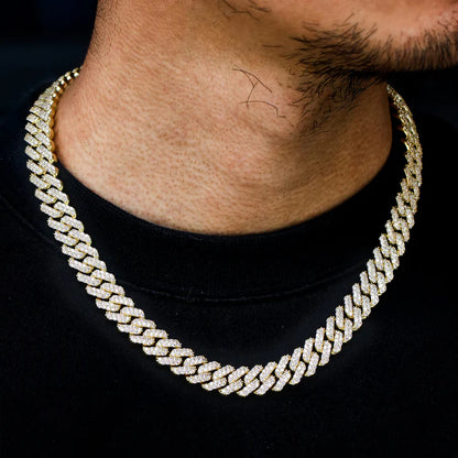 12MM 14K Gold Plated Iced Out Cuban Link Chain Necklace