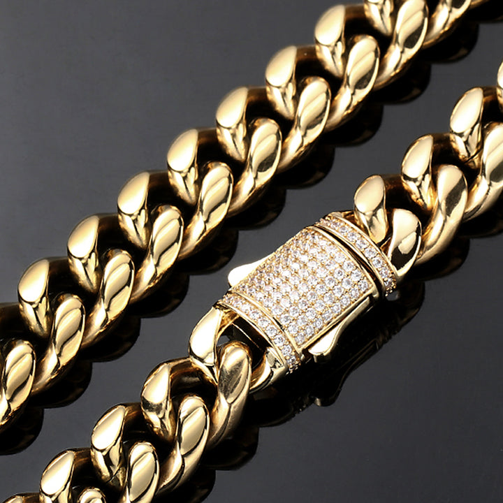 12MM 14K Gold Plated Iced Out Clasp Miami Cuban Link Bracelet