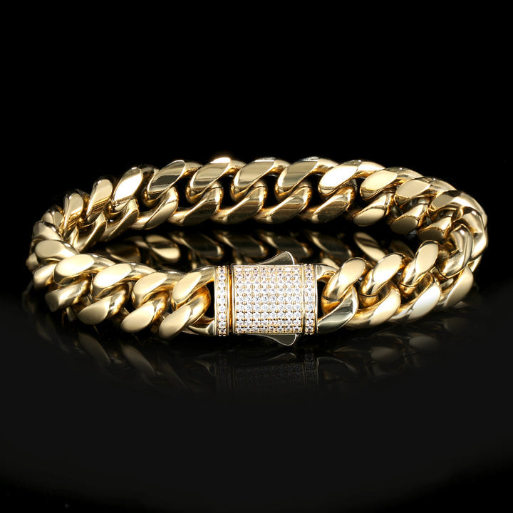 12MM 14K Gold Plated Iced Out Clasp Miami Cuban Link Bracelet