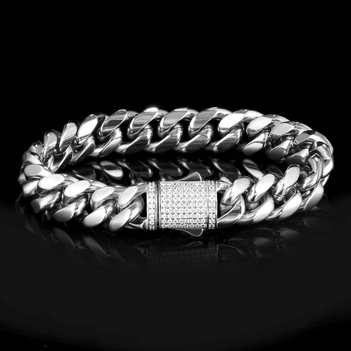 12MM White Gold Plated Iced Out Clasp Miami Cuban Link Bracelet - Tripodjewelry