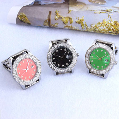 18K Gold Plated Green Dial Stainless Steel Diamond Watch