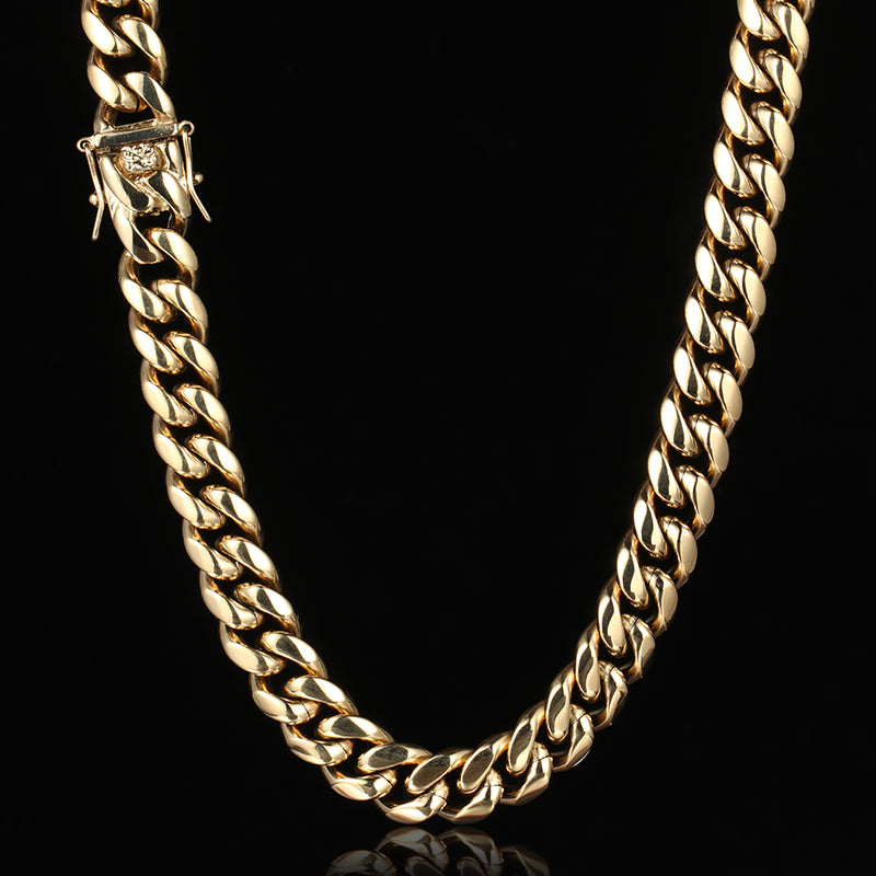 8MM 14K Gold Plated Miami Cuban Link Chain Necklace And Bracelet Set
