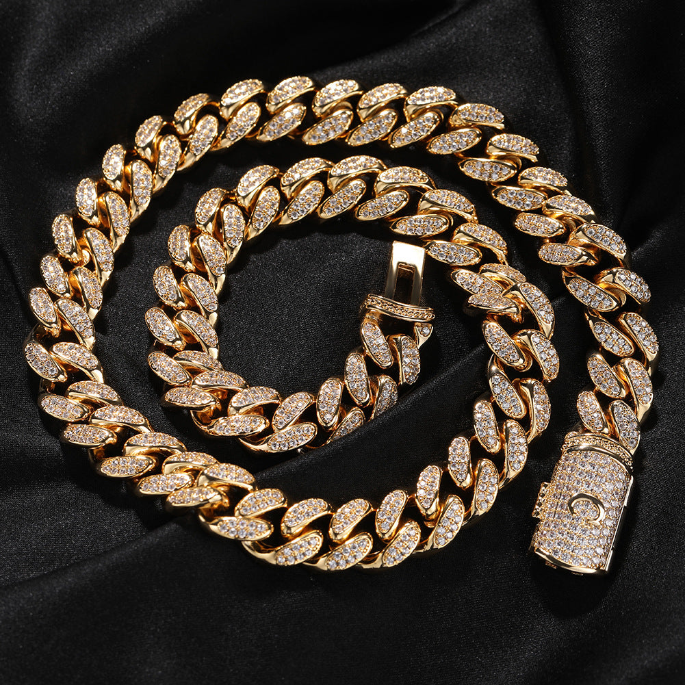 12MM Real 18K Gold Plated Letter Clasp Cuban Link Chain Necklace For Men