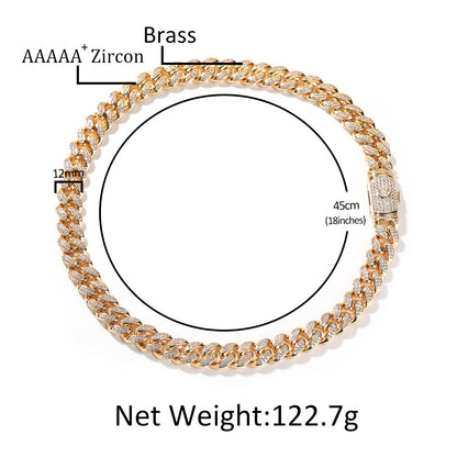 12MM Real 18K Gold Plated Letter Clasp Cuban Link Chain Necklace For Men