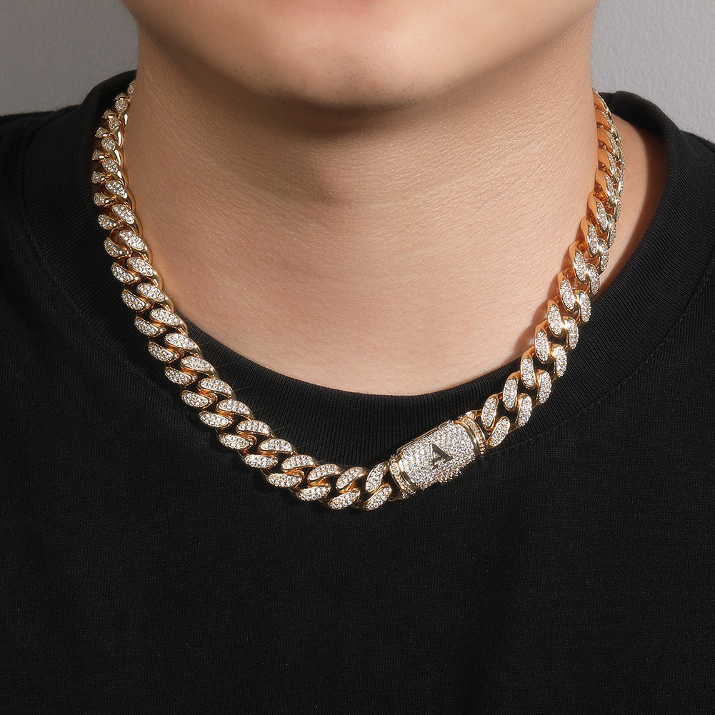 12MM Real 18K Gold Plated Letter Clasp Cuban Link Chain Necklace For Men