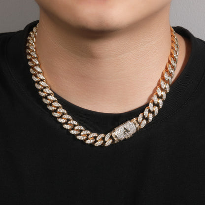 12MM Real 18K Gold Plated Letter Clasp Cuban Link Chain Necklace For Men