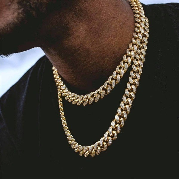 12MM 18K/White Gold Hip Hop Iced Out Cuban Link Chain