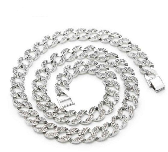 12MM 18K/White Gold Hip Hop Iced Out Cuban Link Chain