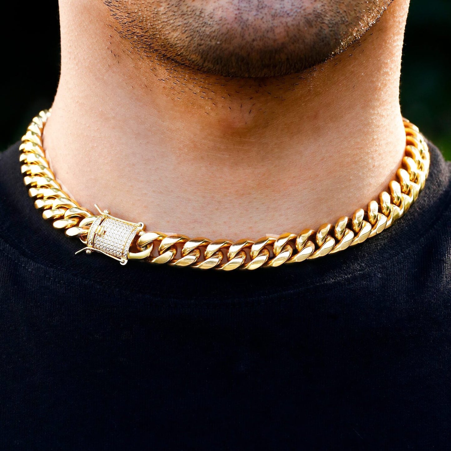 8/10/12MM 18K Gold Plated Iced Out Clasp Miami Cuban Link Chain & Bracelet Set