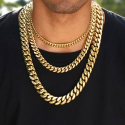 16MM 14K Gold Plated Stainless Steel Iced Out Miami Cuban Link Chain Necklace