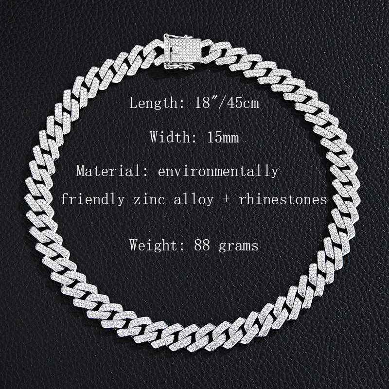 15MM 18K/White Gold Plated Iced Out Cuban Chain Necklace