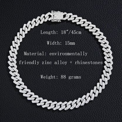 15MM 18K/White Gold Plated Iced Out Cuban Chain Necklace