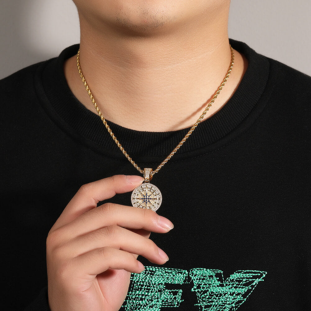 Compass Full Zirconia Hip Hop Pendant