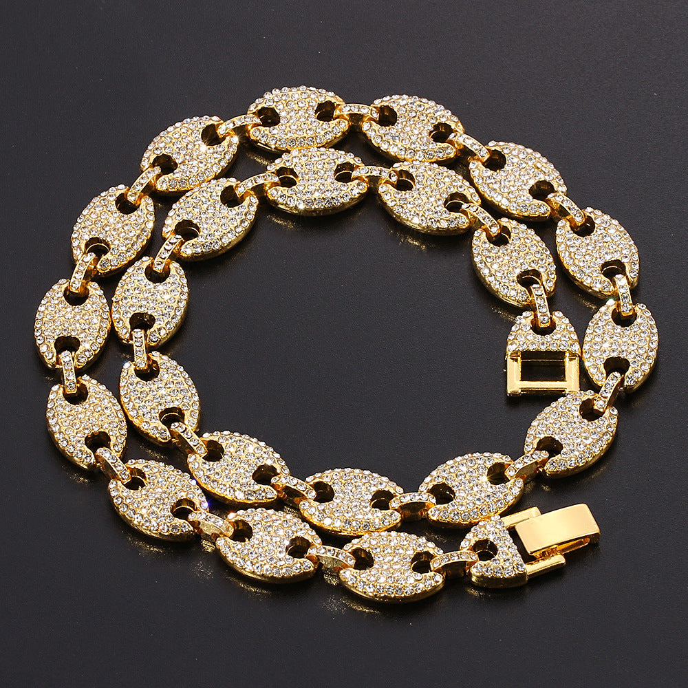 18K/White Gold Iced Out Cuban Chain Necklace