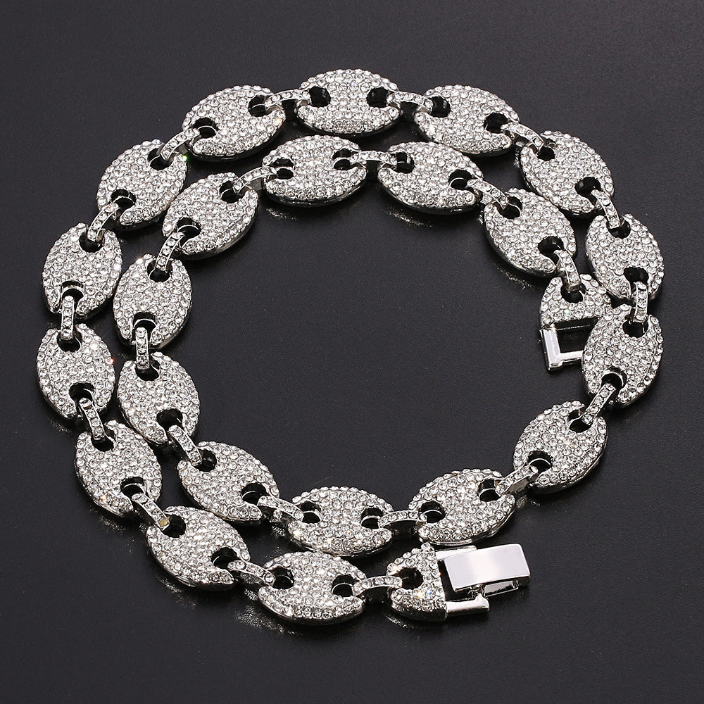 18K/White Gold Iced Out Cuban Chain Necklace