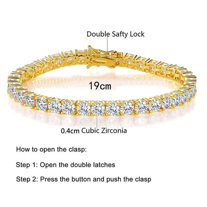 3/4/5/6/7MM 18K/White Gold Hip-Hop Tennis Bracelet For Men & Women