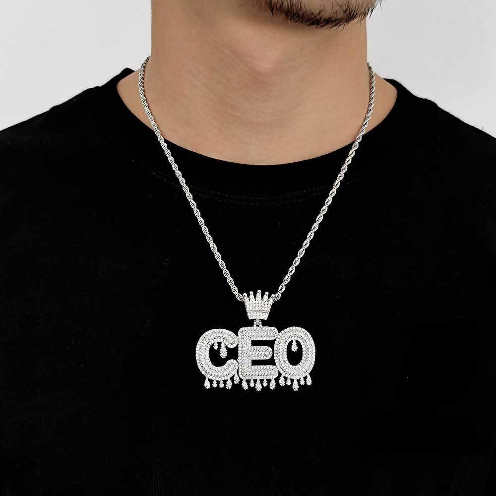 Iced Out CZ Crown Drop Letter Custom Pendant Real 14K Gold Plated