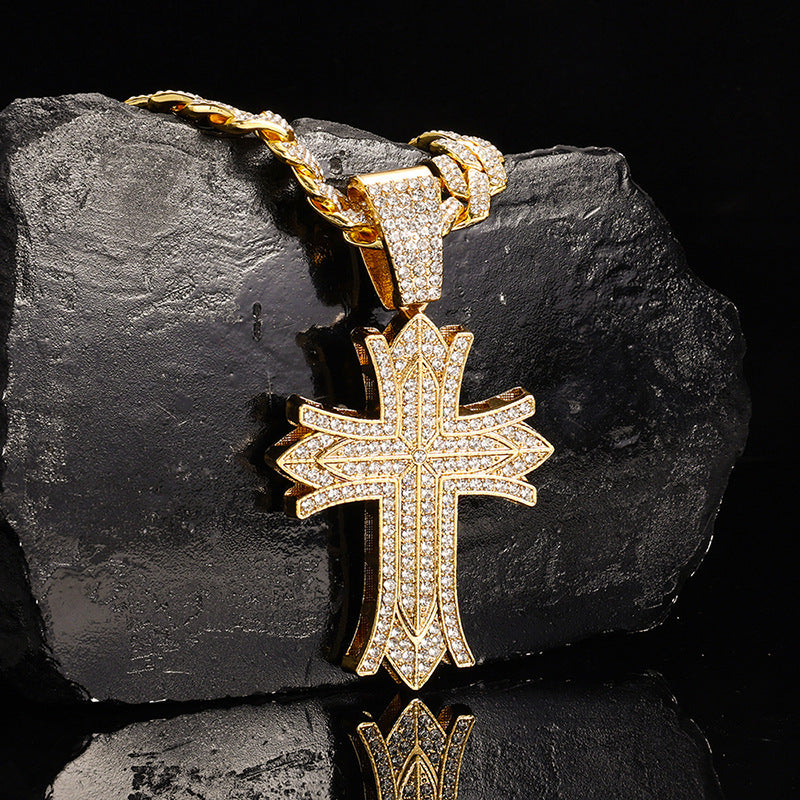 18K/White Gold Iced Out Cross Pendant