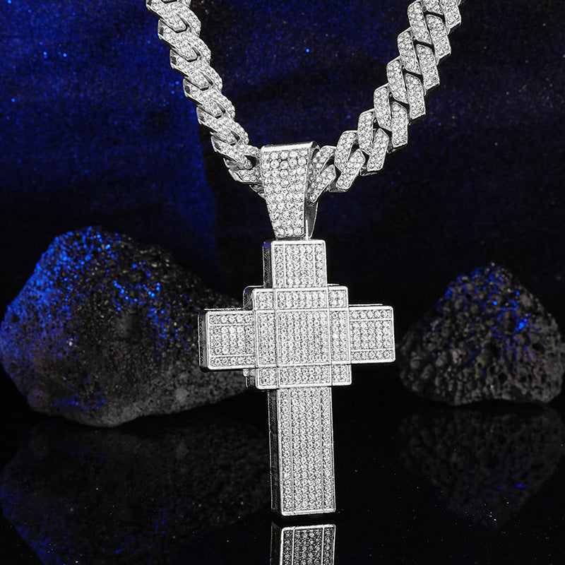 18K/White Gold Iced Out Cross Pendant
