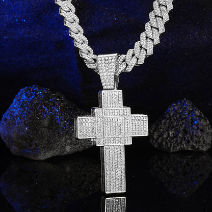 18K/White Gold Iced Out Cross Pendant