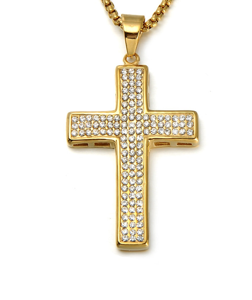 18K Gold Iced Out Cross Pendant