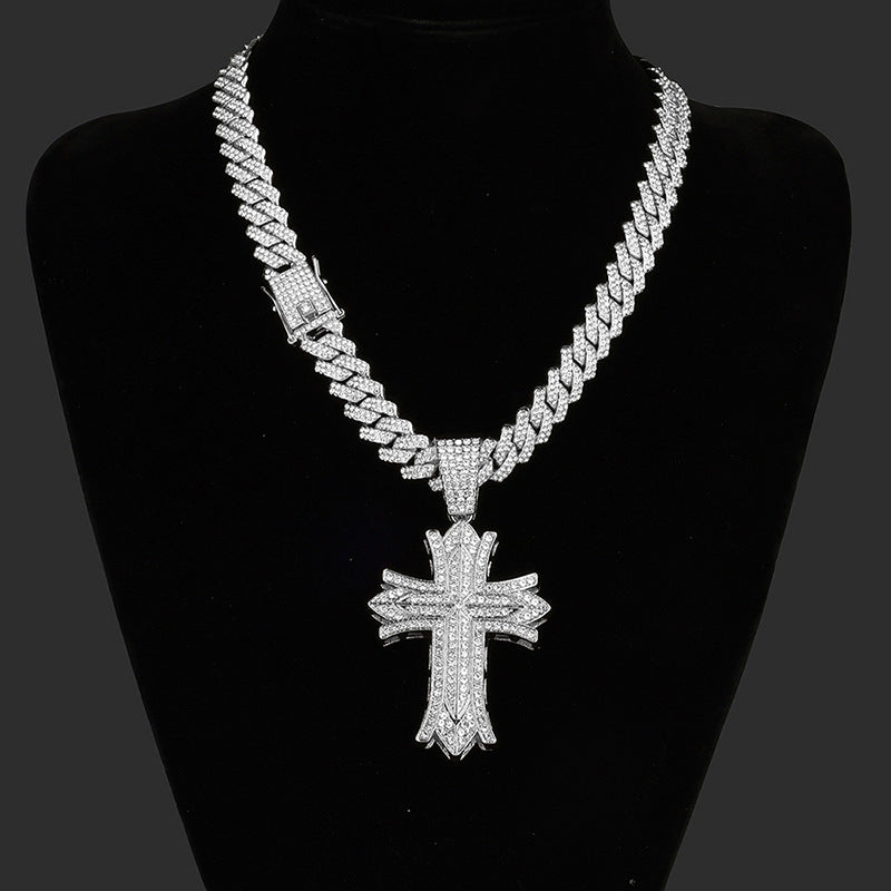 18K/White Gold Iced Out Cross Pendant