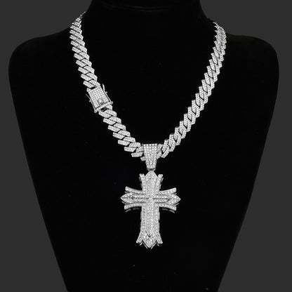 18K/White Gold Iced Out Cross Pendant