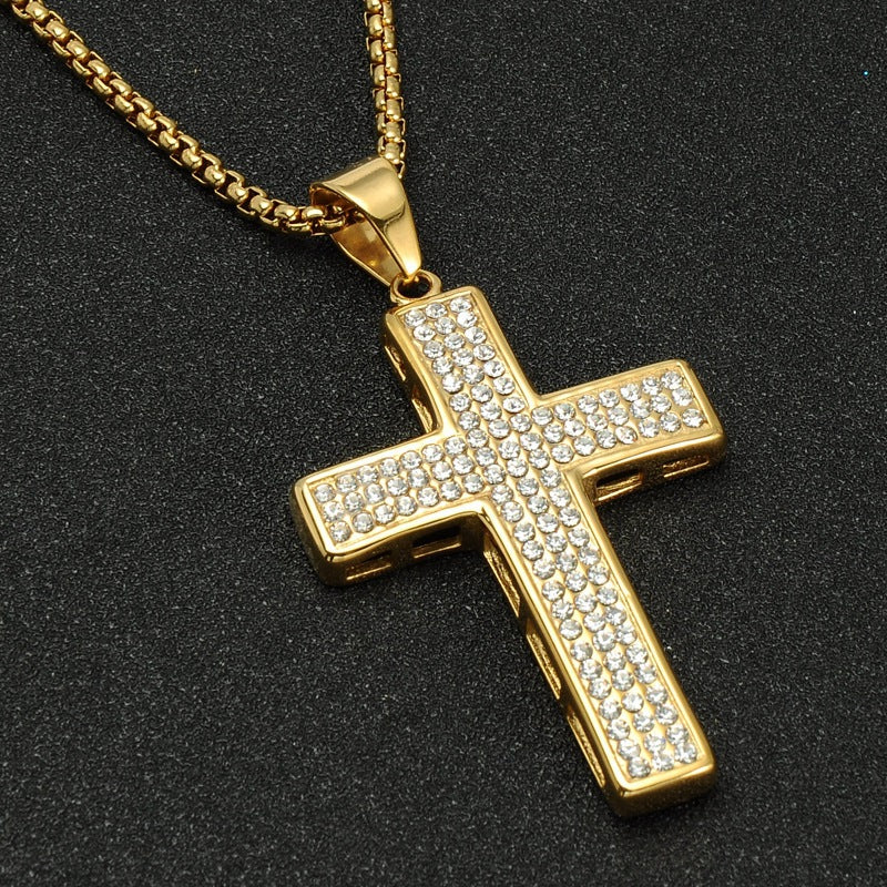 18K Gold Iced Out Cross Pendant