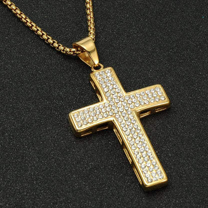 18K Gold Iced Out Cross Pendant