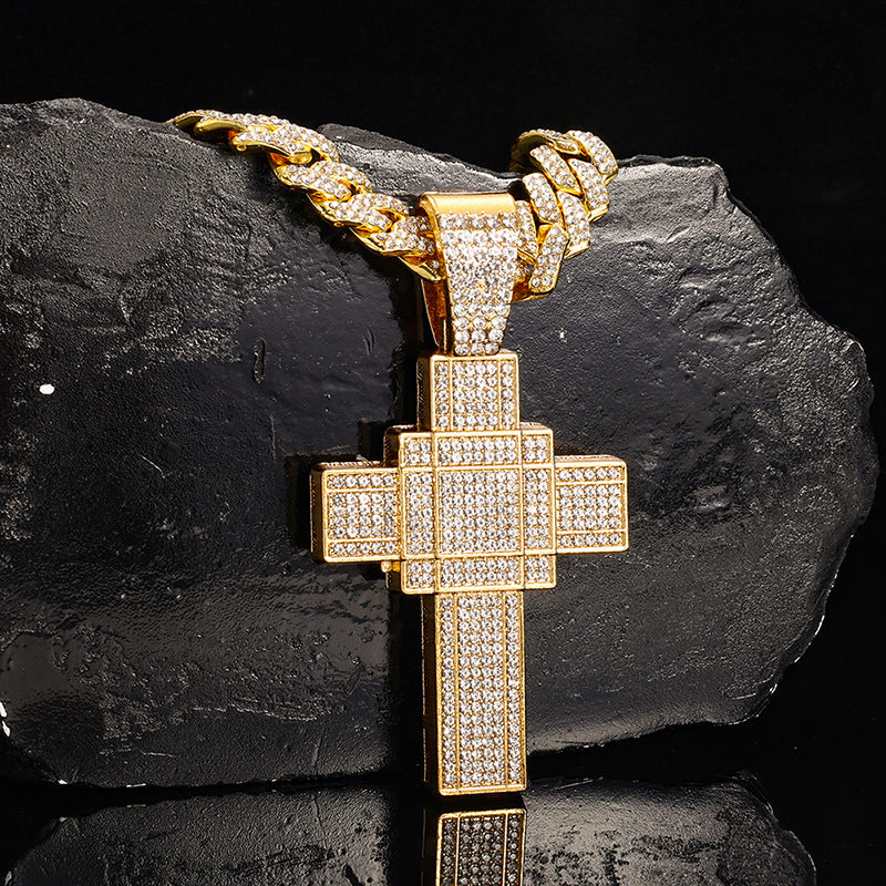 18K/White Gold Iced Out Cross Pendant