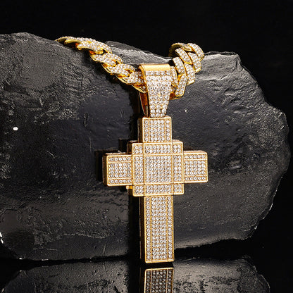 18K/White Gold Iced Out Cross Pendant