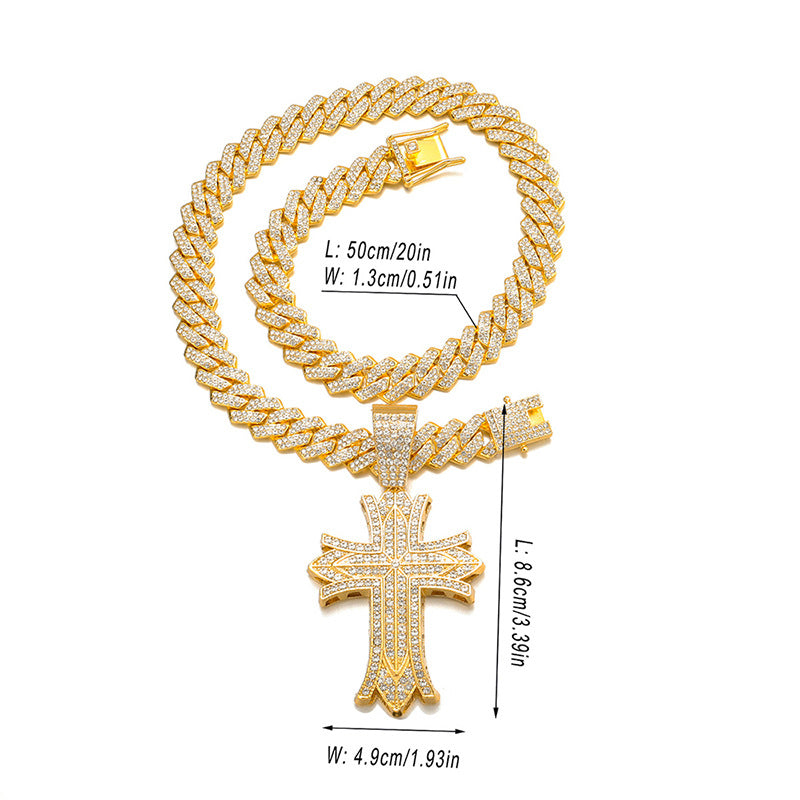18K/White Gold Iced Out Cross Pendant