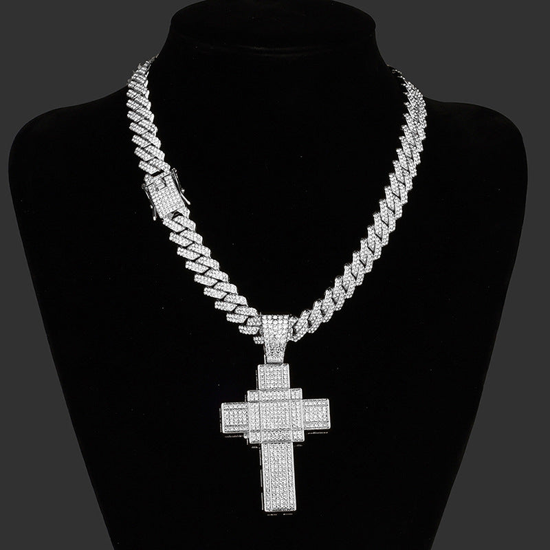 18K/White Gold Iced Out Cross Pendant