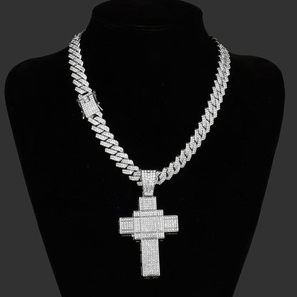 18K/White Gold Iced Out Cross Pendant