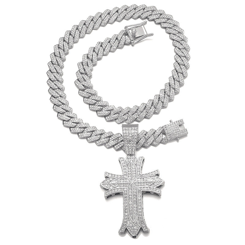 18K/White Gold Iced Out Cross Pendant