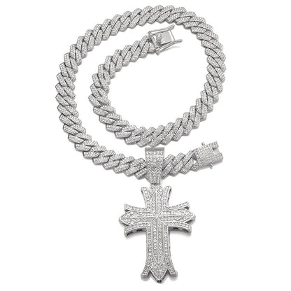 18K/White Gold Iced Out Cross Pendant