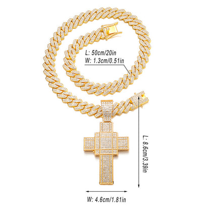 18K/White Gold Iced Out Cross Pendant