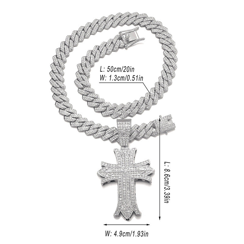 18K/White Gold Iced Out Cross Pendant