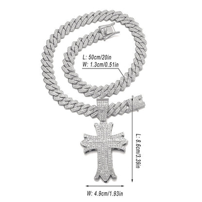 18K/White Gold Iced Out Cross Pendant