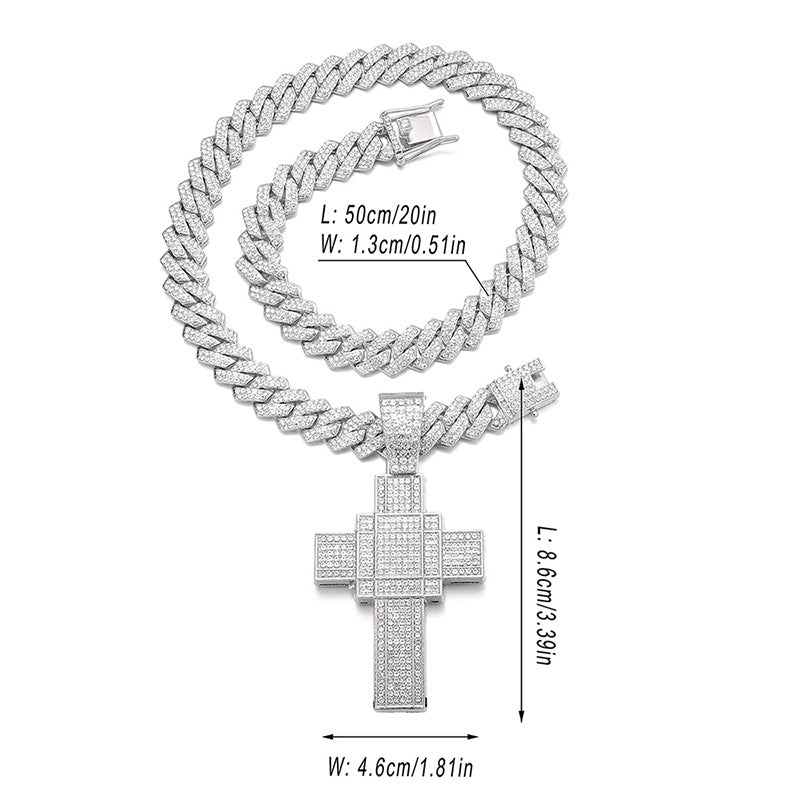 18K/White Gold Iced Out Cross Pendant