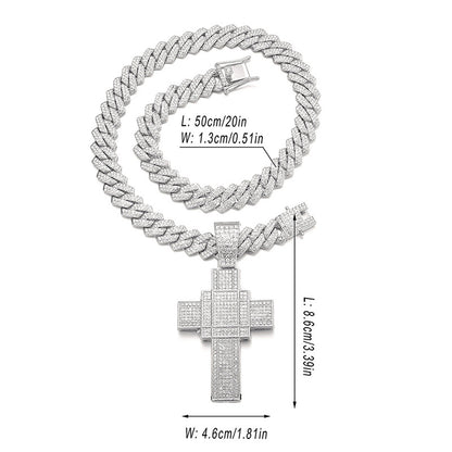 18K/White Gold Iced Out Cross Pendant